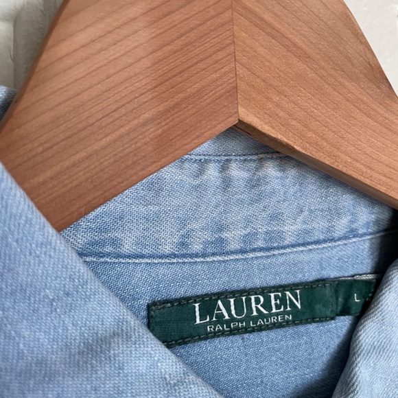 Lauren Ralph Lauren Denim Chambray Shirt with Logo Print Large - Picture 4 of 7